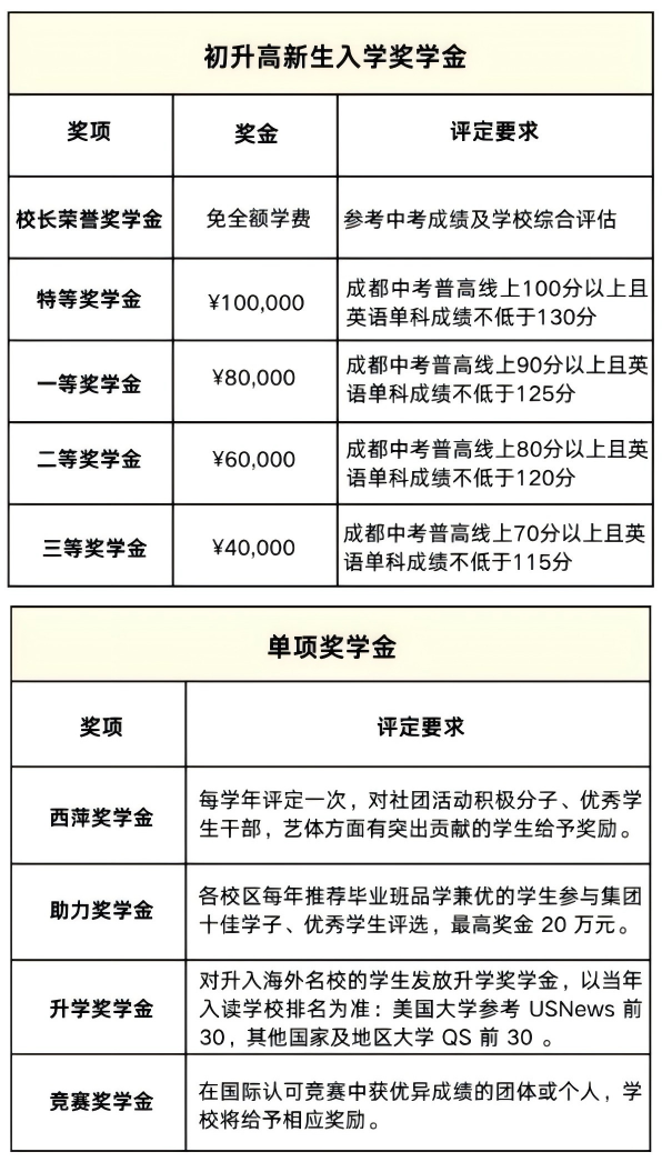 一次看懂 | 成都热门国际部录取要求和奖学金政策
