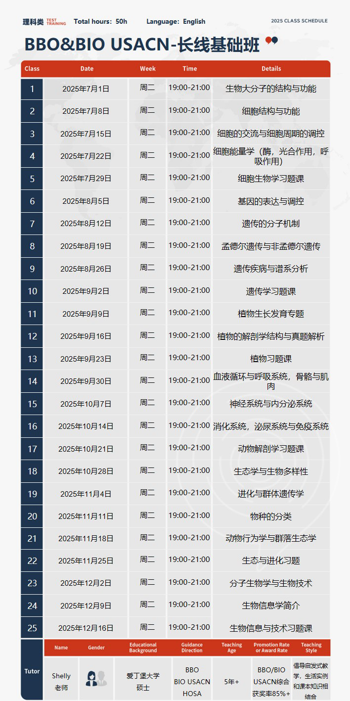 暑期BBO&BIO竞赛7.1开课！速进了解详情！附BBO竞赛超全备考资料
