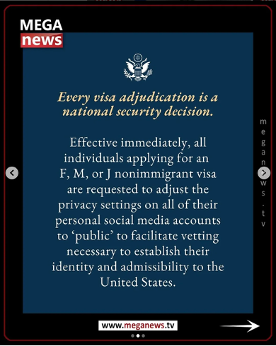 Mega News公布美国签证新红线：社媒账号必须全公开！政策解读+应对策略 留学生速查