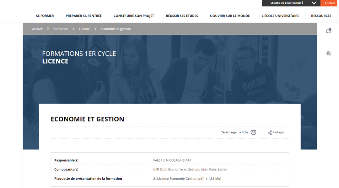 巴黎萨克雷大学：本科经济学-管理学 Licence Economie et gestion
