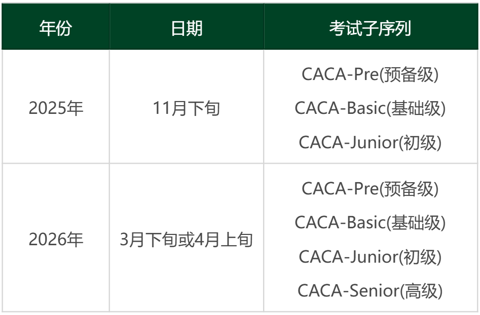 2025-2026学年CACA(综合学术能力评估)考试安排！