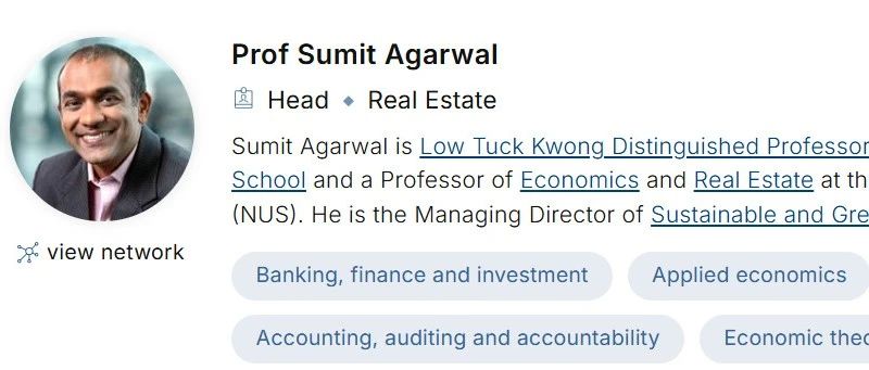 新加坡国立大学全奖博士项目（Prof. Sumit Agarwal）