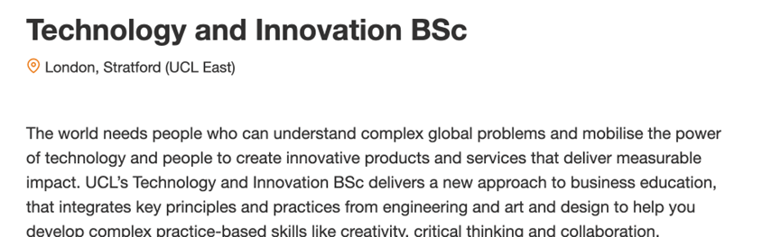 UCL东校区新专业 | Technology and Innovation BSc：用科技+创新引领未来