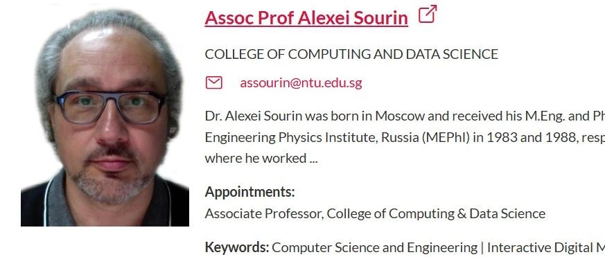 新加坡南洋理工大学全奖博士招生(Prof. Alexei Sourin)