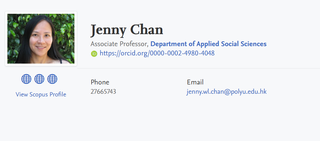 香港理工大学全奖博士招生(Prof. Jenny Chan)