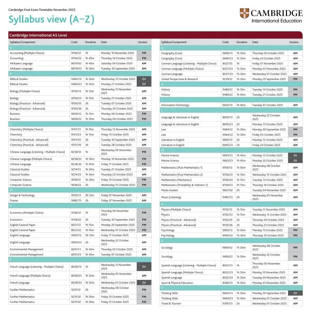 注意！爱德思10月考季使用区域卷，涉及数理化、经济等7大学科！
