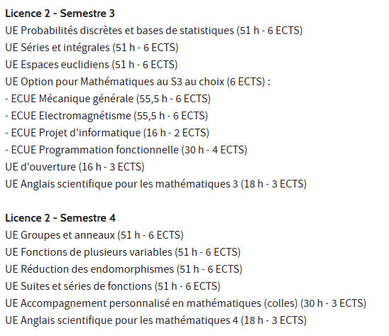 UPEC巴黎十二大：本科数学专业 Licence Mathématiques