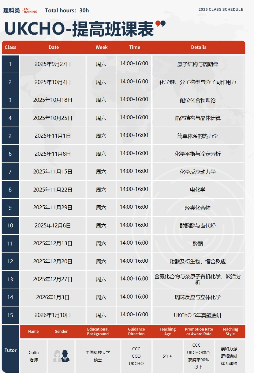 UKChO化学竞赛培训火热占位中！名师带教冲奖~小班课/1V1