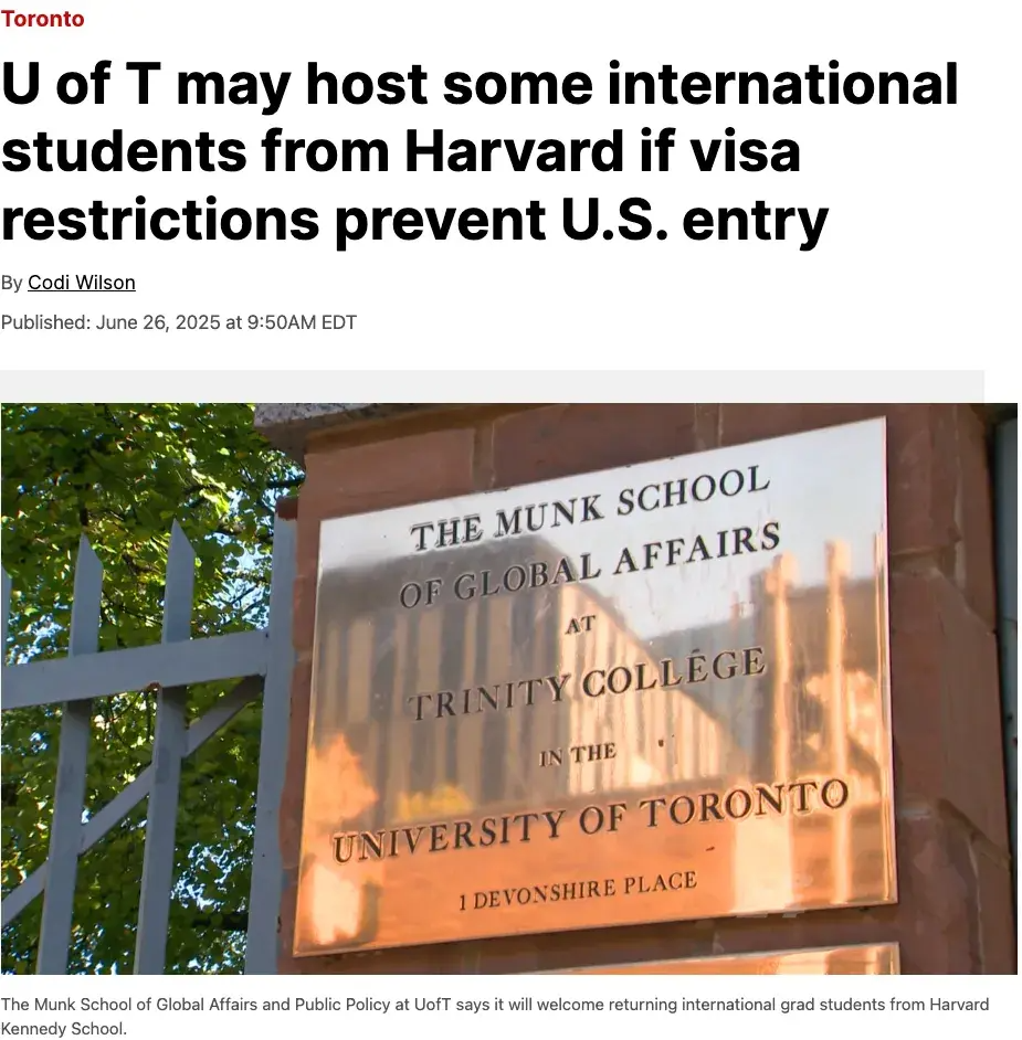 哈佛大学宣布应急方案：无法返美国际生可在多伦多大学学习！