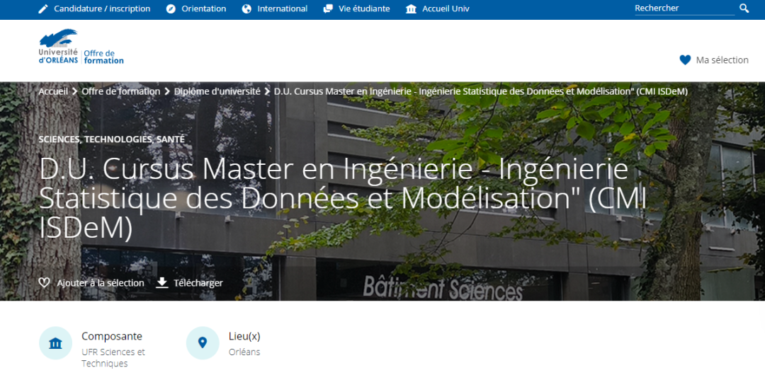 奥尔良大学：CMI五年制本硕项目 Cursus Master en Ingénierie