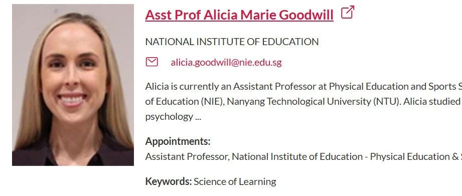 新加坡南洋理工大学全奖博士招生(Prof. Alicia Marie Goodwill)