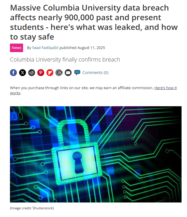 学生信息泄露再上演，哥大申请者、学生、教职工等87万人信息裸奔！