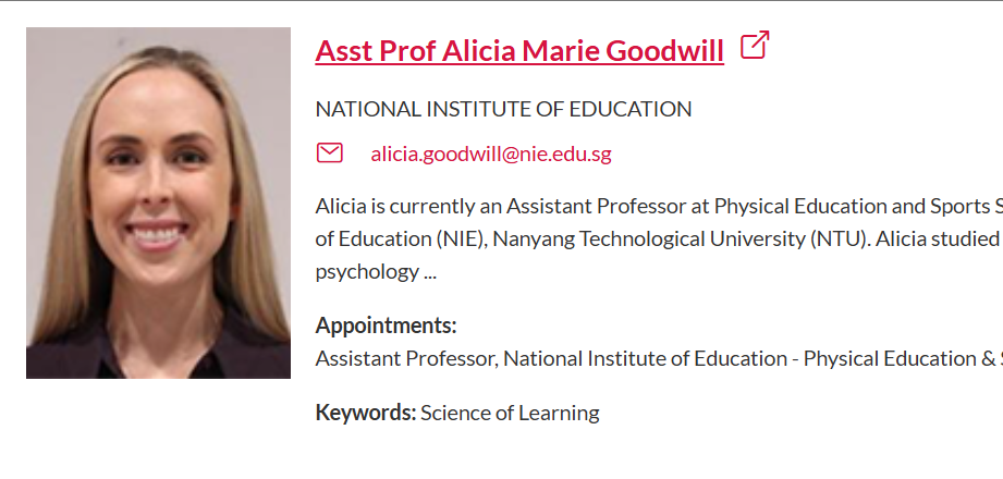 新加坡南洋理工大学全奖博士招生(Prof. Alicia Marie Goodwill)