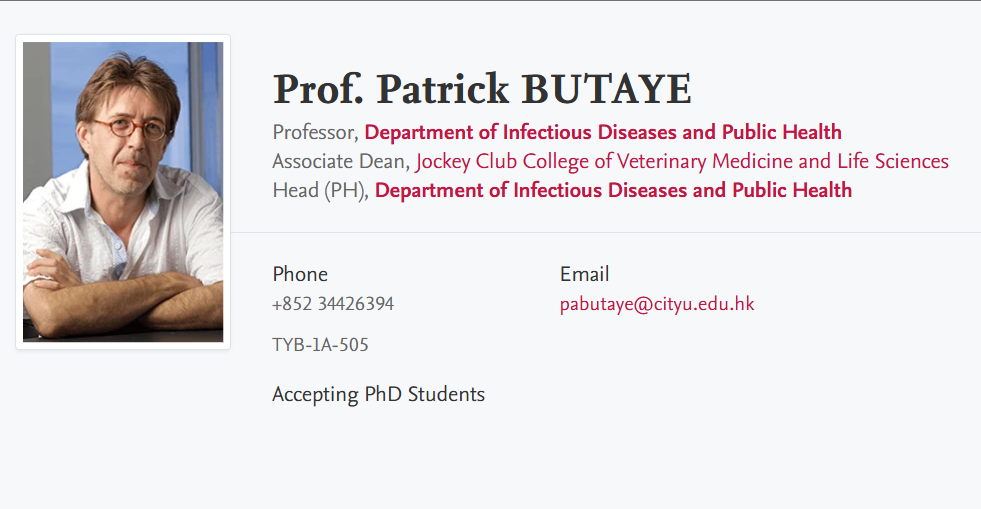 香港城市大学全奖博士项目（Prof. Patrick BUTAYE）
