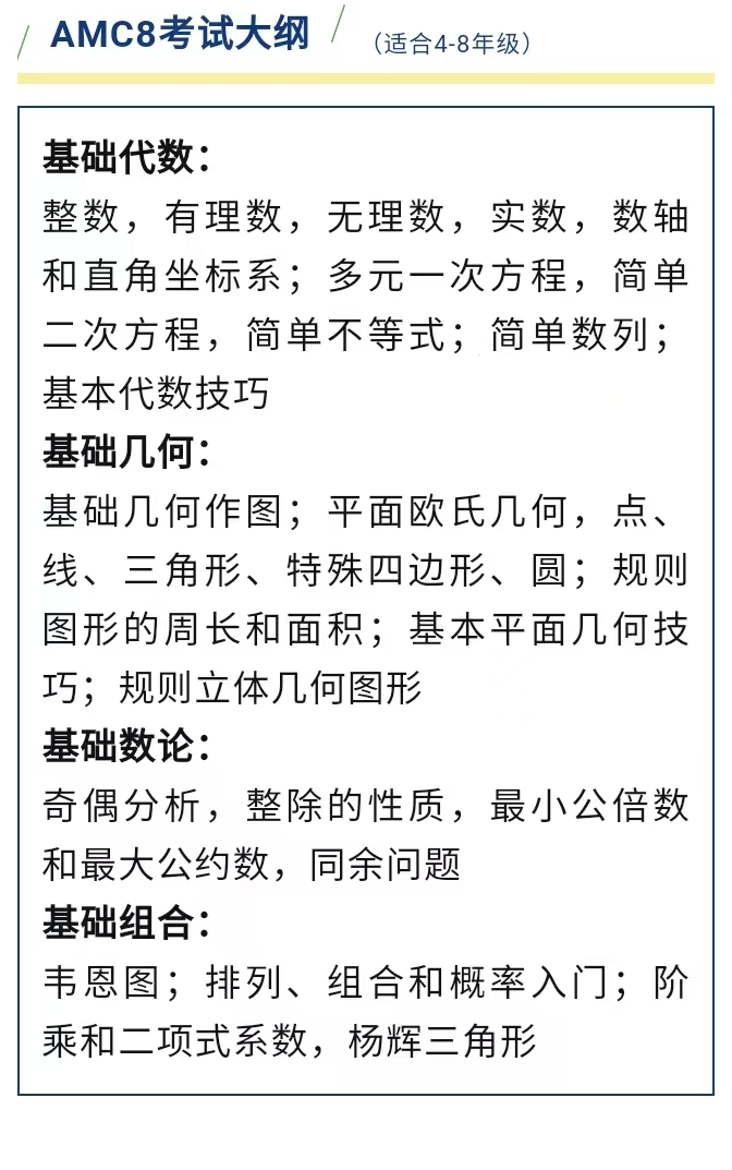 AMC8竞赛考试内容大纲汇总！这些考试内容，和校内数学重合度这么高？