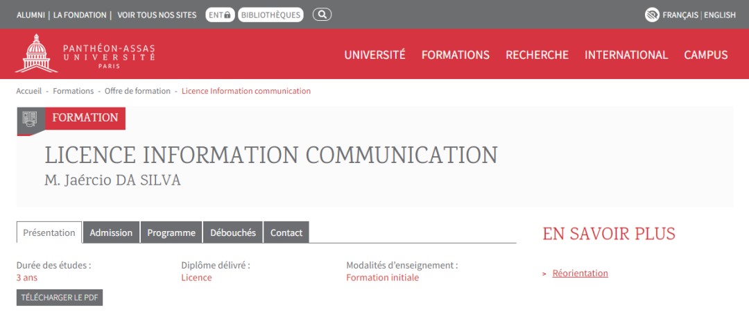 巴黎二大：本科信息传播专业 Licence Information communication