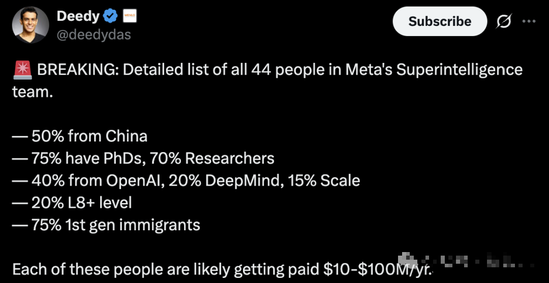 名单曝光！Meta AI近一半为华人研究员！年薪1000万-1亿美元...