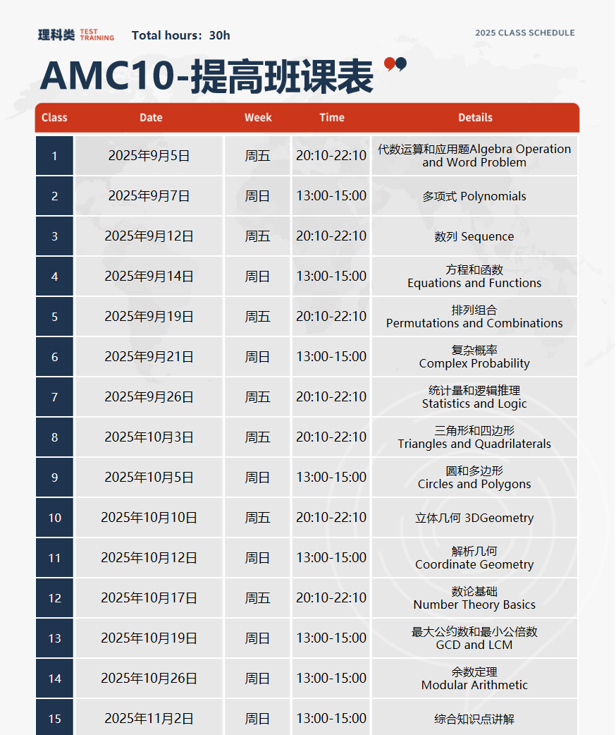 AMC10竞赛培训好机构！20h/30h强化冲刺课程！清北名师 高效冲奖