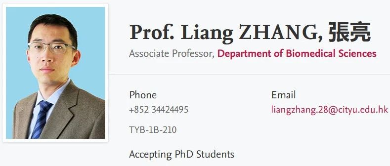 香港城市大学张亮教授招收全奖博士生