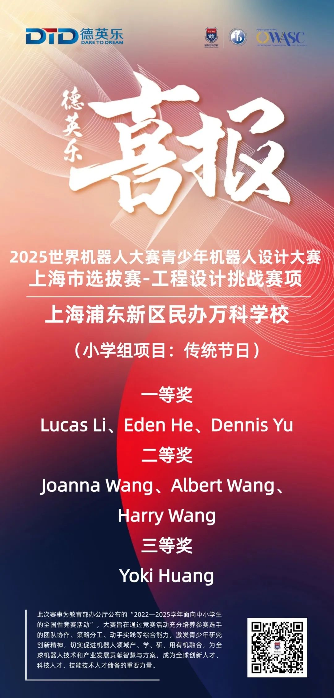 上海浦东民办方科学校学子在2025世界机器人大赛青少年机器人设计大赛中获奖