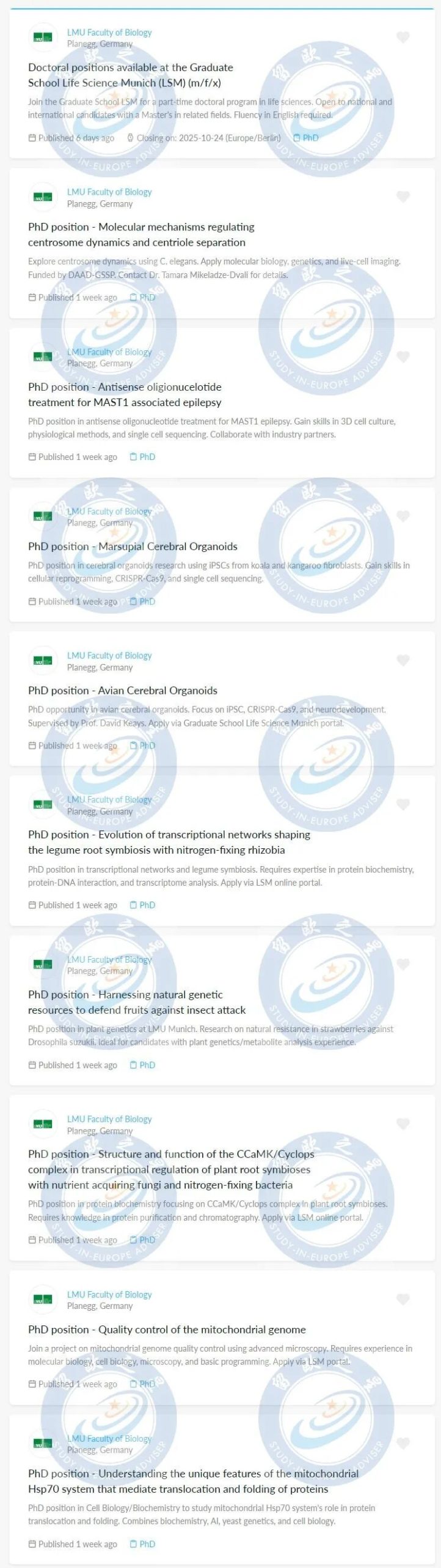 慕尼黑大学生物学院博士项目开放申请！英语授课+月薪最高 1850 欧 10月24日截止