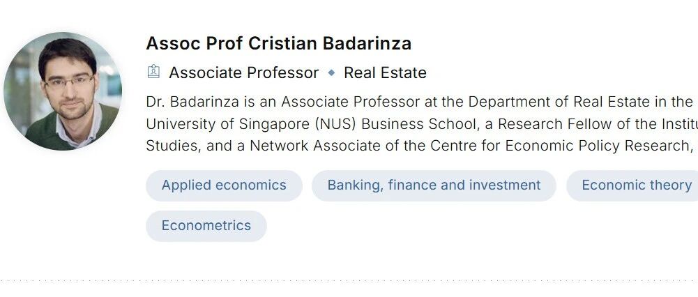 新加坡国立大学全奖博士项目 (Prof. Cristian Badarinza)