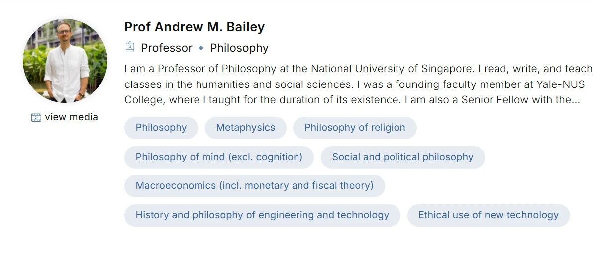 新加坡国立大学全奖博士招生(Prof. Andrew M. Bailey)