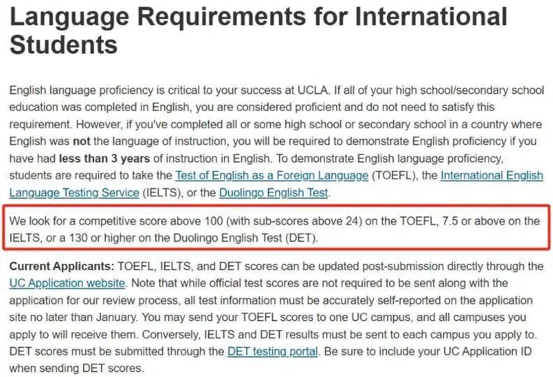 UCLA本科申请提高语言成绩要求