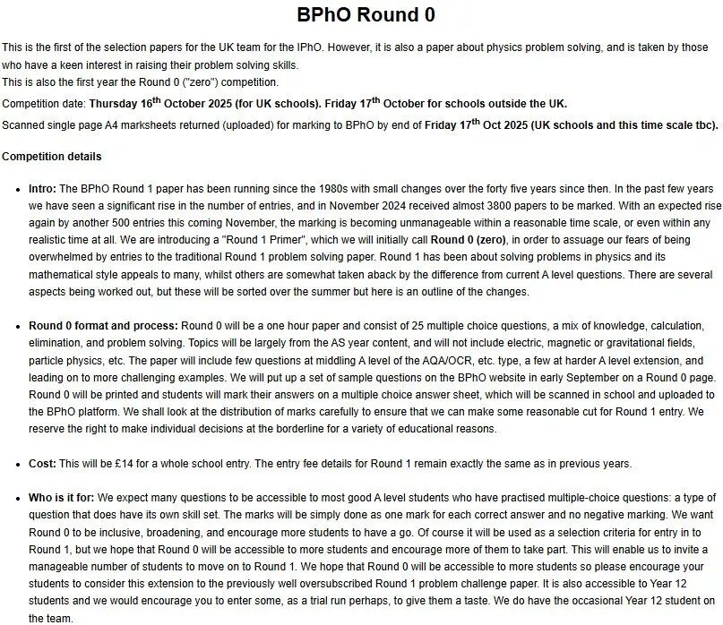 全新上线！BPhO 官宣新增 Round 0 轮次 今年开始实施！