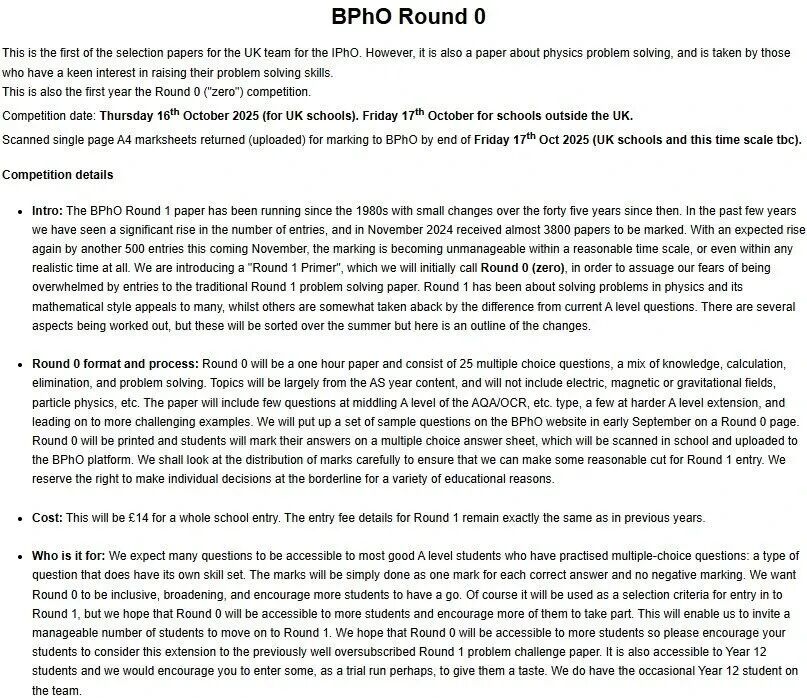 BPhO竞赛重磅升级！新增Round 0预选赛，10月开考