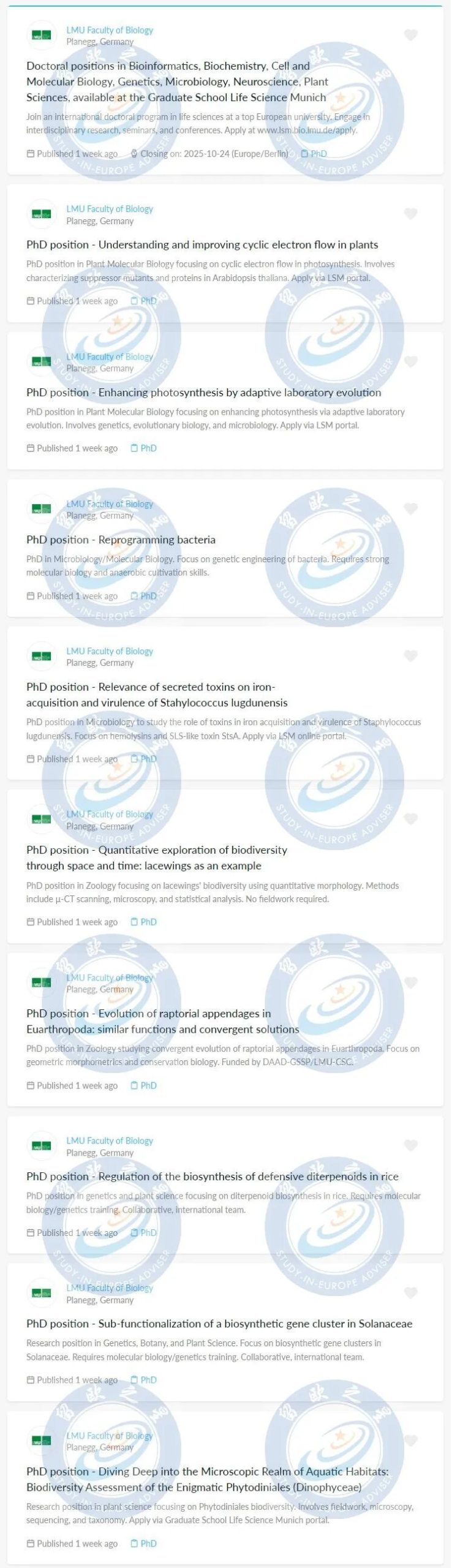 慕尼黑大学生物学院博士项目开放申请！英语授课+月薪最高 1850 欧，10月24日截止