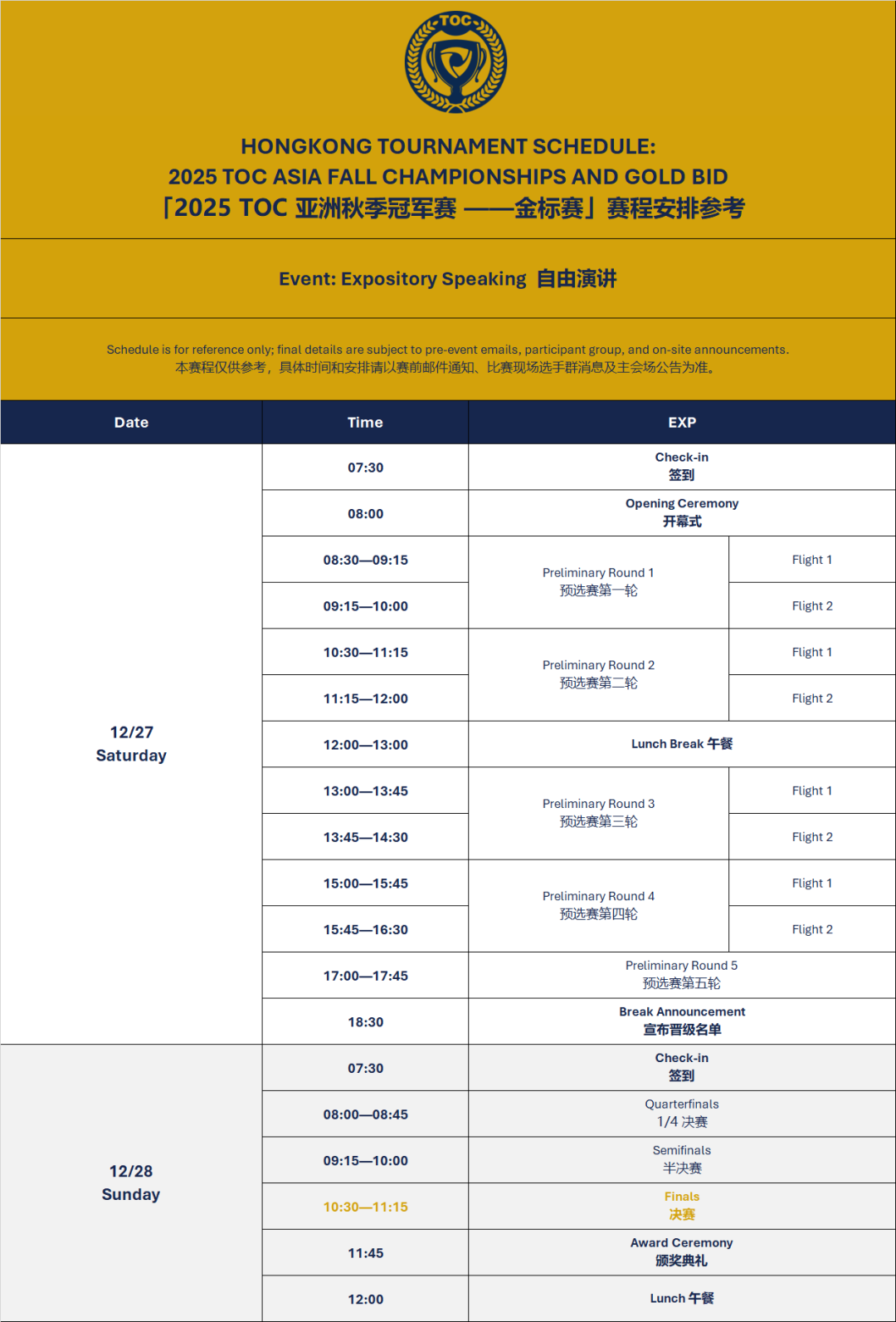 金标赛指南｜25 TOC亚洲秋季冠军赛