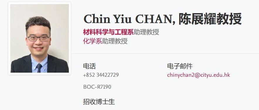 香港城市大学博士导师（Chin Yiu CHAN教授）