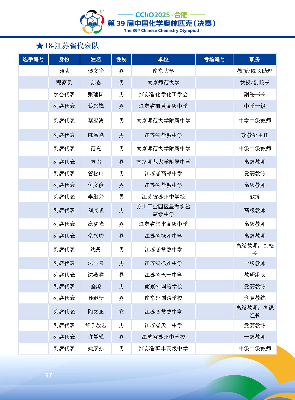 2025第39届中国化学奥林匹克决赛报到现场！附省队名单