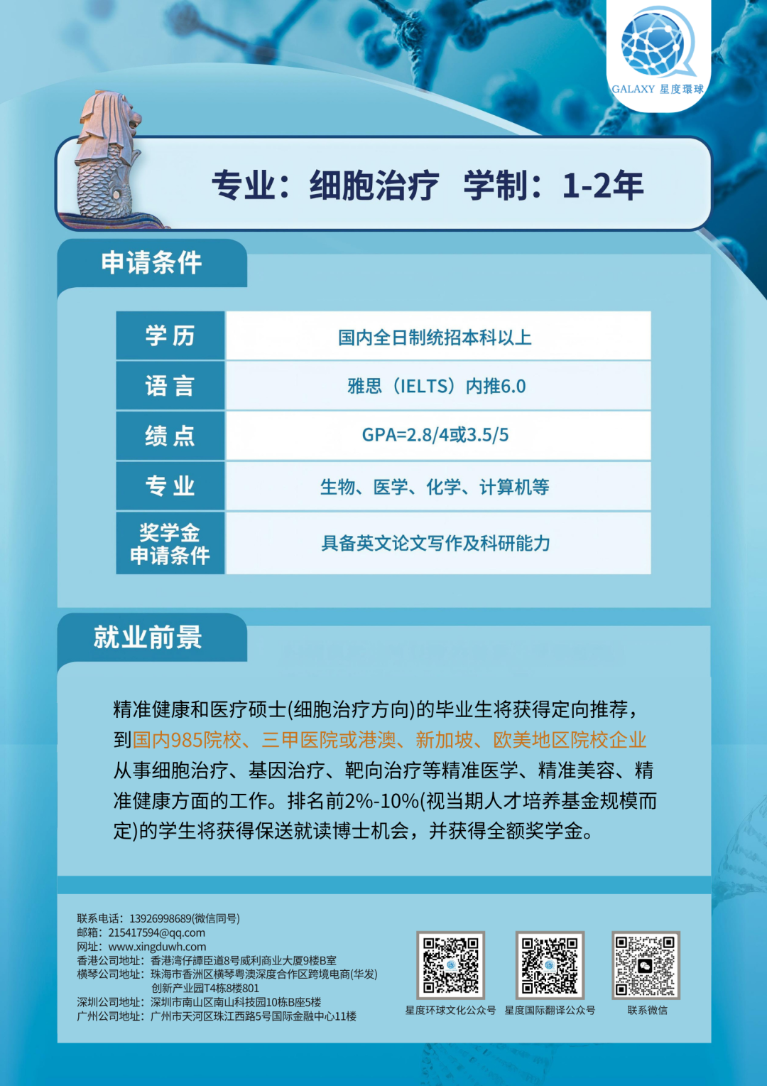 新加坡国立大学 × 复旦大学联合培养硕士：聚焦细胞治疗，抢占精准医疗风口！