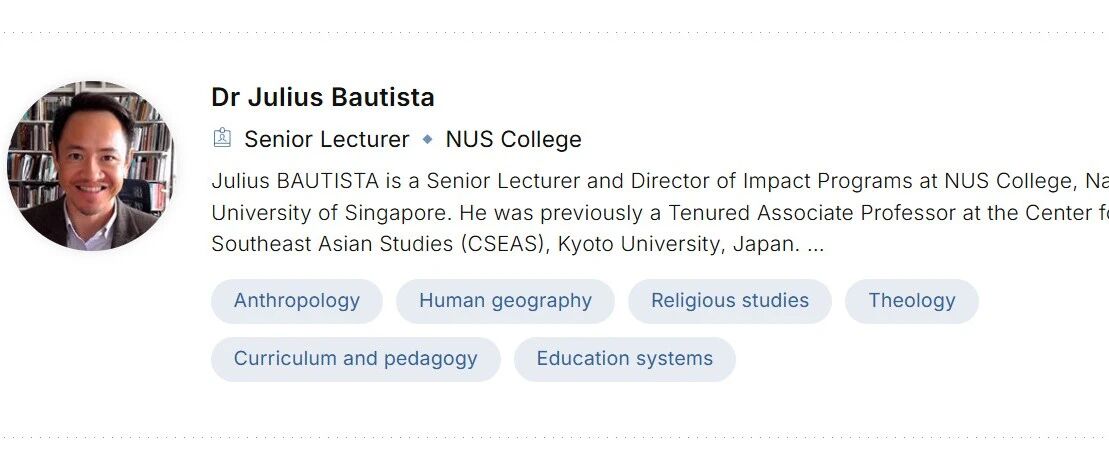 新加坡国立大学博士导师（Julius Bautista教授）