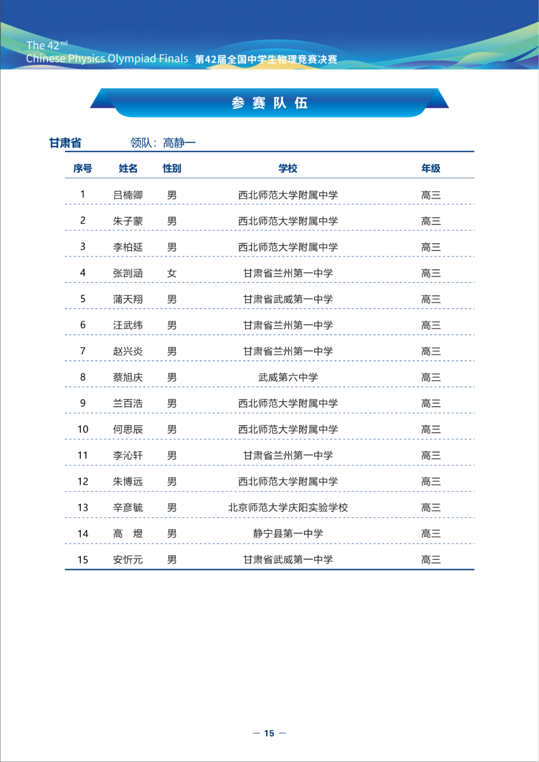 2025第42届物理竞赛（决赛）竞赛指南发布！内含完整省队名单、详细日程安排（可下载）