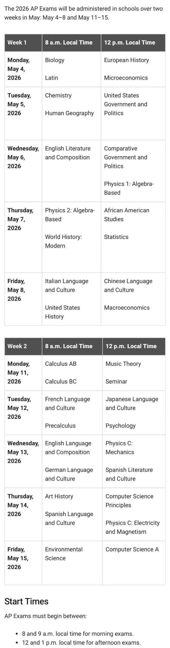 2026年留学考试时间表: SAT、AP、IB、A-Level.......