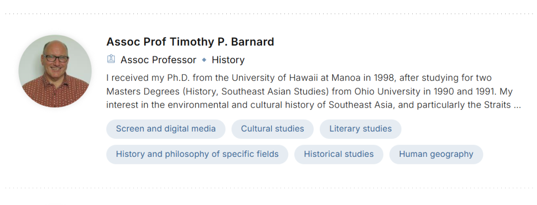 【全奖】新加坡国立大学博士导师（Timothy P. Barnard教授）