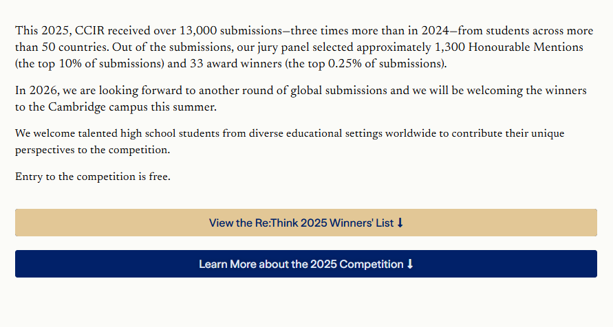 继JohnLocke后又一文科王牌！剑桥Re:Think论文竞赛免费参赛，冲名校别错过！