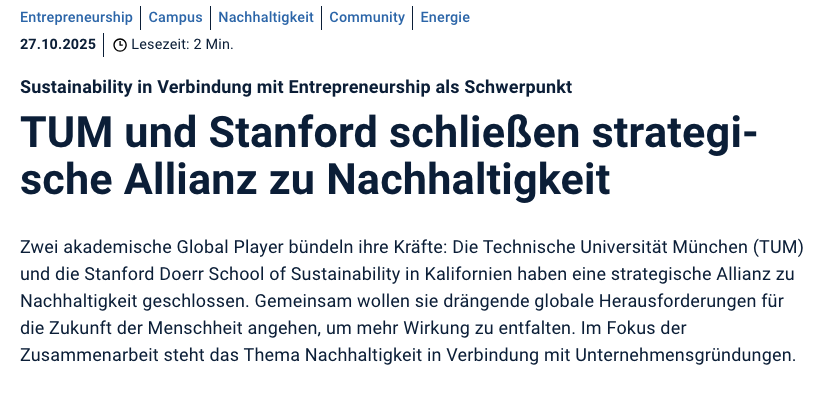 慕尼黑工大官宣与斯坦福大学战略合作 留学生可同时享两校资源!