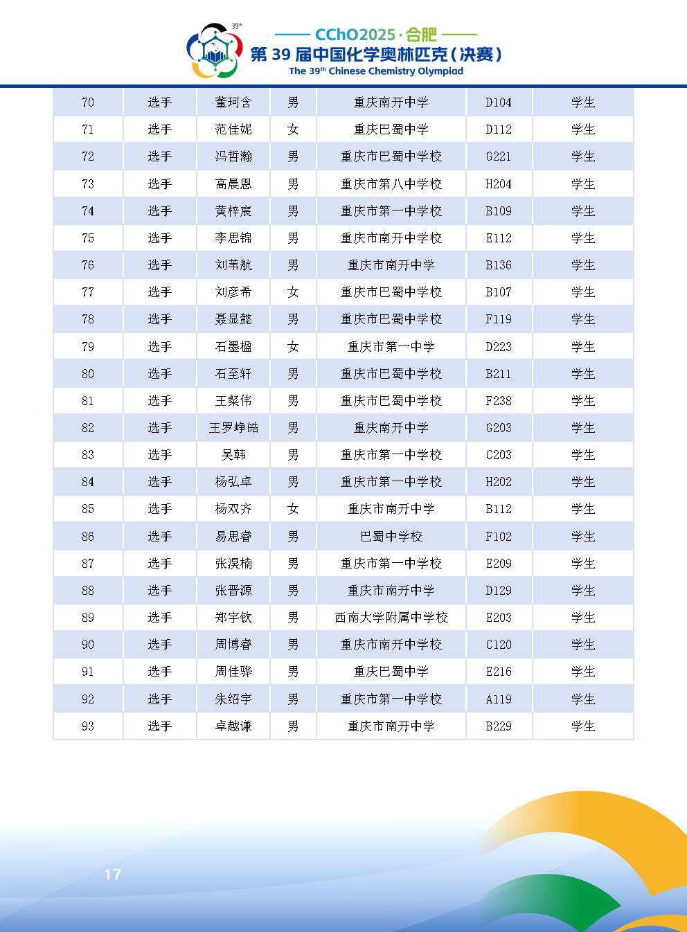 2025第39届中国化学奥林匹克决赛报到现场！附省队名单
