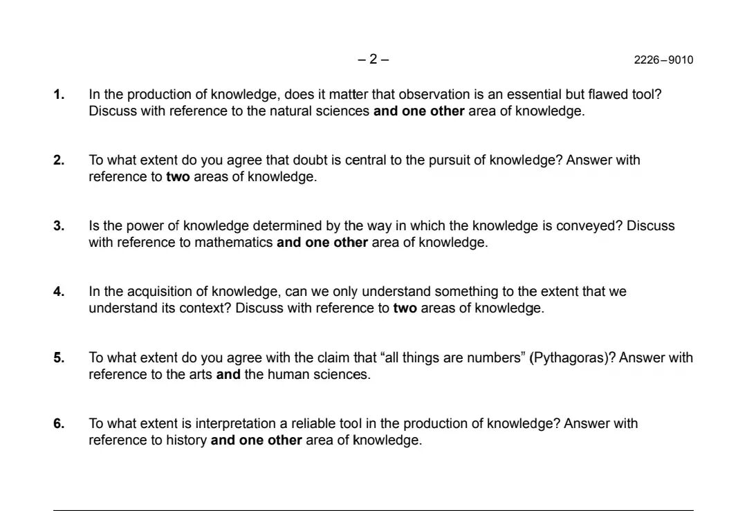 IB TOK 2026年5月大考题目，你选哪一个？