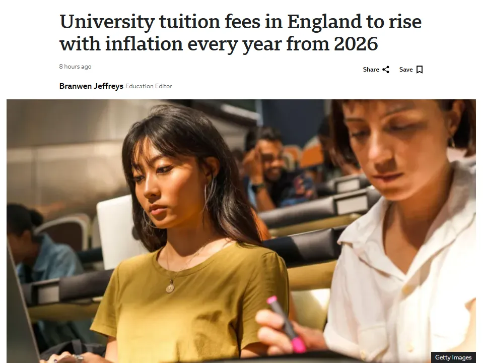 英国政府宣布：英格兰大学学费2026年起年年涨！