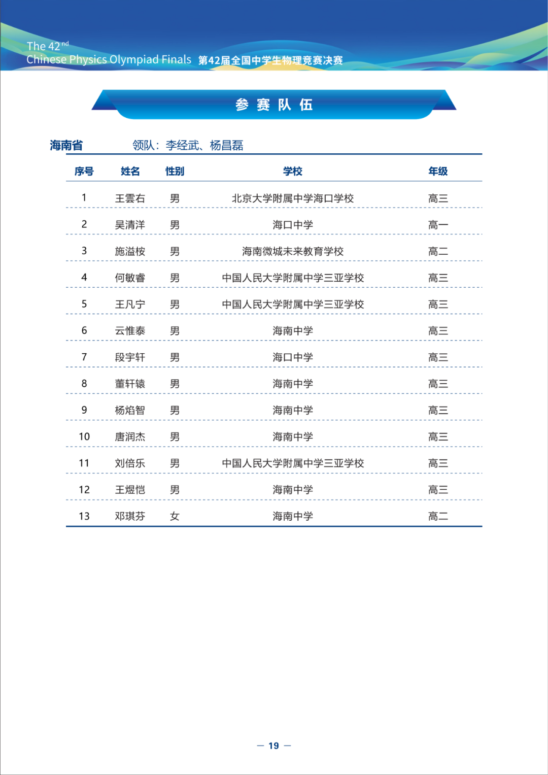 2025第42届物理竞赛（决赛）竞赛指南发布！内含完整省队名单、详细日程安排（可下载）