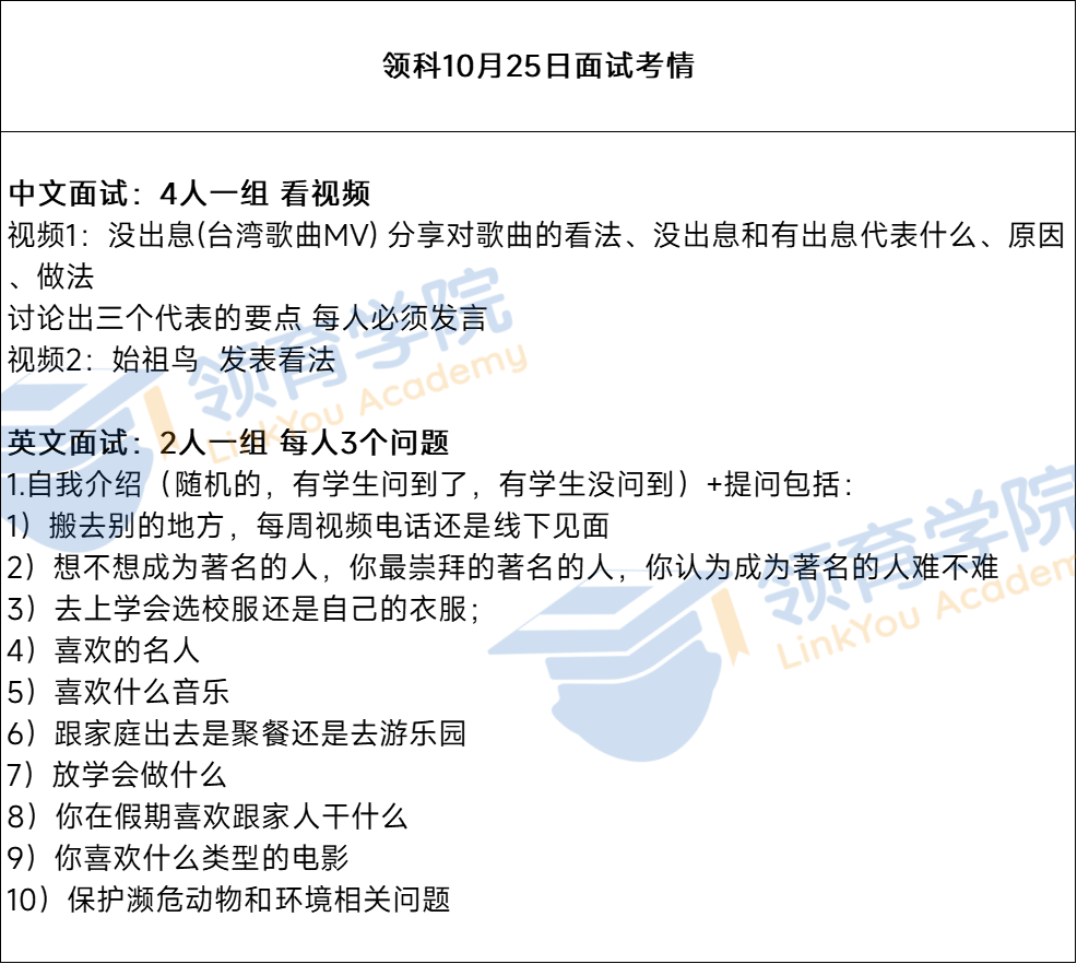 领科面试/WLSA/圣华紫竹/上实剑桥 一大波考情来袭