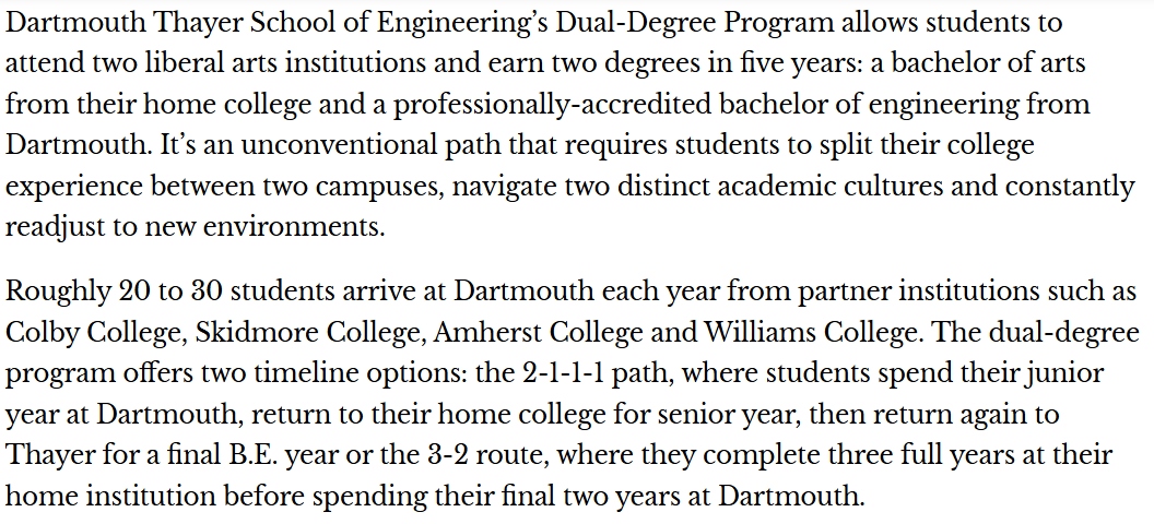 达特茅斯学院公布 2029 届新生班级样貌！学校工程学院双学位项目备受欢迎~