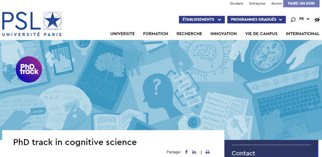 PSL巴黎文理研究大学五年制硕博PhD Track:认知科学 Cognitive science PSL巴黎文理研究大学五年制硕博PhD Track:认知科学 Cognitive science