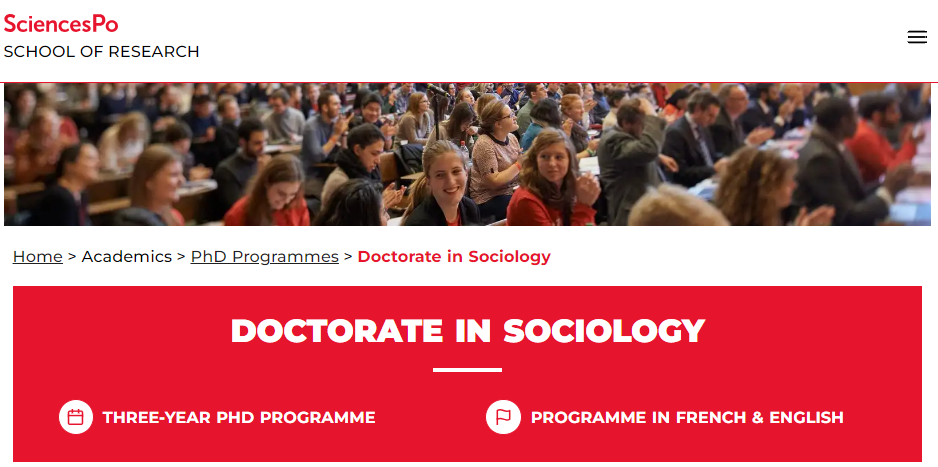 SciencesPo 巴政研究学院3年制社会学博士 Doctorate in Sociology SciencesPo 巴政研究学院3年制社会学博士 Doctorate in Sociology