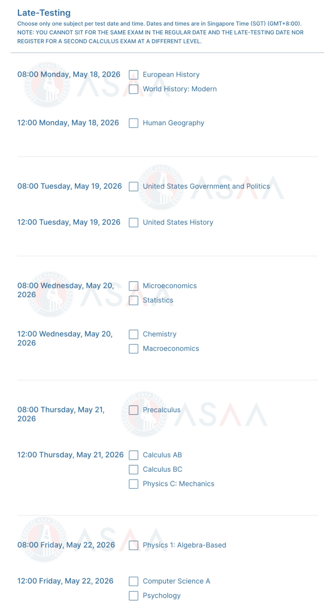 2026AP报考丨韩国、新加坡考区第二轮报考指南